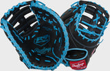 Black and blue Rawlings baseball glove on a white background