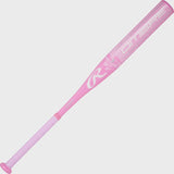 Pink and purple baseball bat with a brand logo on a white background