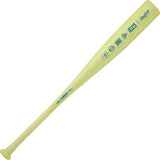 Yellow baseball bat with logos on a white background
