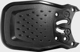 Black plastic component with textured surface and screw holes on a white background