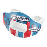 Colorful mouthguard with 'Shock' branding on a white background