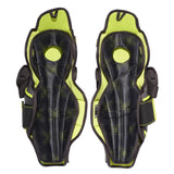 Pair of CCM hockey shin guards on a white background