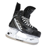Black and white hockey skate with CCM branding on a white background