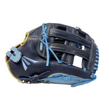 Baseball glove with blue laces on a white background