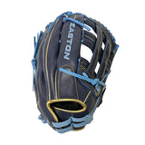 Baseball glove with blue accents on a white background