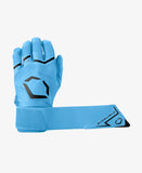 Blue glove with black logo on a white background