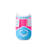 Pink and blue athletic sleeve with a logo on a white background
