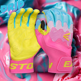 Colorful gloves with 'Easton' branding on a vibrant background