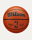 Basketball with Wilson and NBA logos on a white background