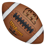 Brown football with white laces and Wilson logo on a white background