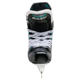 front view of a Bauer black, green and white hockey skate