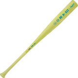 Yellow baseball bat with branding on a white background