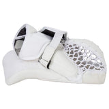 A white hockey goalie glove with a white net, shown against a plain white background.