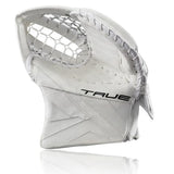 White goalie catch glove with 'TRUE' branding on a white background