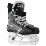 front view of a Bauer black, green and white hockey skate