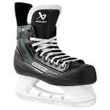 Black hockey skate with white laces on a white background