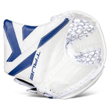 White and blue True goalie catch glove on a white background