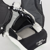 Close-up of a hockey goalie catch glove with 'RG7' branding on a white background
