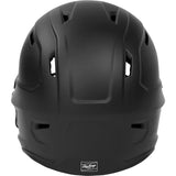 Matte black baseball helmet with multiple ventilation slots and a visible Rawlings logo on the lower front, shown against a plain white background.