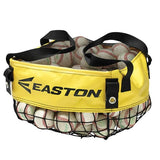 A yellow and black Easton baseball practice ball carrier filled with baseballs, shown against a plain white background.