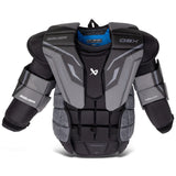 Hockey goalie chest and shoulder pad with Bauer branding on a white background