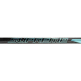 Teal, white and grey hockey stick shaft with the word Supreme on it on a white background
