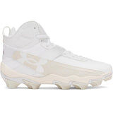 White high-top sneaker with beige accents on a white background