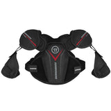Black shoulder pad with Warrior branding on a white background