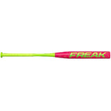 Pink and green baseball bat with 'Freak' branding on a black background