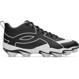 Black and white cleats on a white background