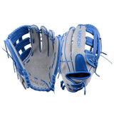 Blue and gray baseball gloves with 'Freak' and 'Miken' branding on a white background