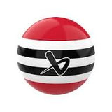 red, black and white colored mini stick ball on a white background