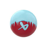 sky blue and maroon colored mini stick ball on a white background