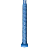 A blue grip of a Marucci Asura fastpitch bat shown vertically against a plain white background.