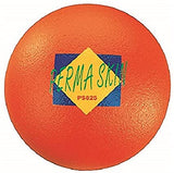 Orange exercise ball with a Perma Stick label on a white background