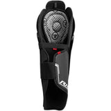 Black shin guard with brand logo on a white background