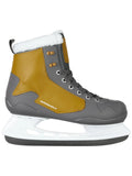 Grey and brown skate upper with the brand name Winnwell on the quarter with white and silver blade.