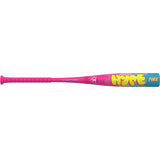 A pink and blue Easton youth baseball bat with 'HYCE' and 'FIRE' graphics, shown horizontally against a plain white background.