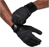 Black gloves with brand logo on a white background