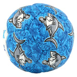 Blue ball with shark illustrations on a white background