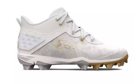 Boys' UA Harper 8 Mid RM Jr. Baseball Cleats 3026597 White-White