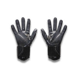 Pair of black gloves with clear palm on a white background