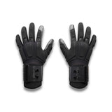 Pair of black gloves with gray accents on a white background