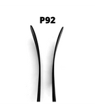 Two black curved plastic components, likely temple arms or accessory parts, shown vertically on a white background with the text 'P92' above them.