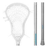 White lacrosse head and two silver poles with 'EVO' branding on a white background