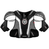 Black and gray Warrior hockey shoulder pads on a white background