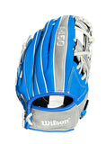 Wilson A490 blue and grey baseball glove on white background