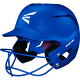 Blue baseball helmet with face guard on a white background