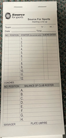 Baseball/Softball Line Up Cards